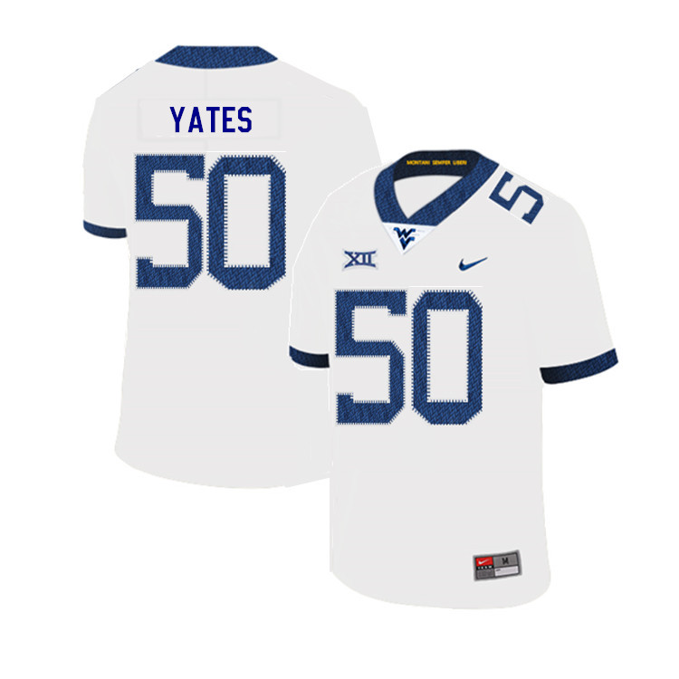 2019 Men #50 Brandon Yates West Virginia Mountaineers College Football Jerseys Sale-White